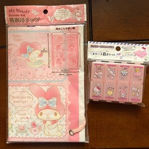 Sanrio Set - My Melody draw-string bag and Sanrio Vitamin Case